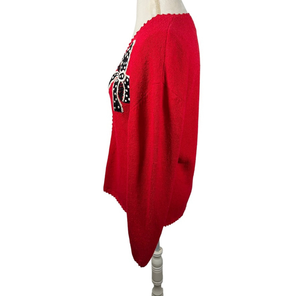 Vintage Susan Bristol Red Button Cardigan Embroidered Bows V-Neck Cute Size M - Picture 7 of 12